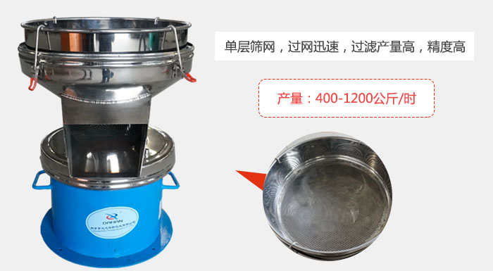 450過濾篩采用單層篩網(wǎng),過網(wǎng)迅速,過濾產(chǎn)量高,精度高。